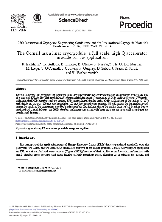 (PDF) The Cornell Main Linac Cryomodule: A Full Scale, High Q ...