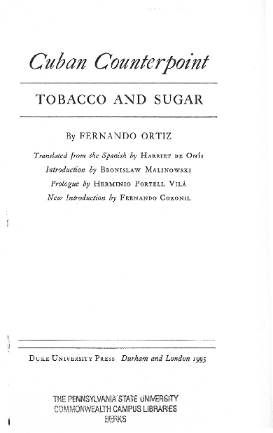 cuban counterpoint tobacco and sugar PDF) Cuban Counterpoint TOBACCO AND SUGAR, Fernando Ortiz, Transculturation