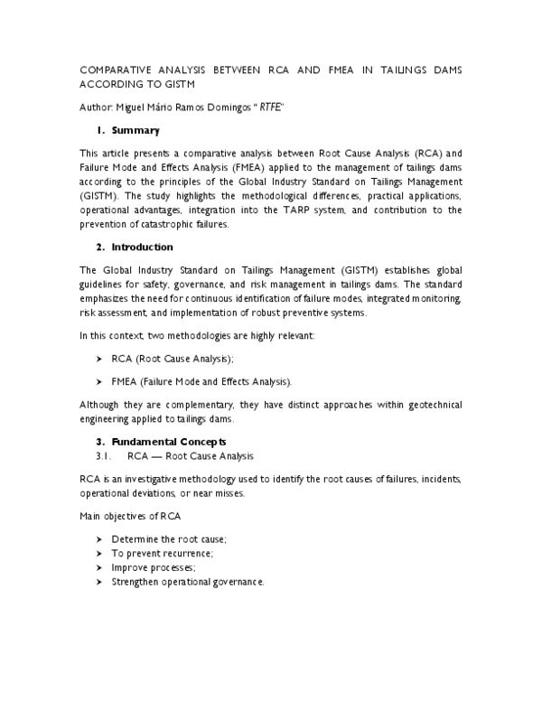 (PDF) COMPARATIVE ANALYSIS BETWEEN RCA AND FMEA IN TAILINGS DAMS ...