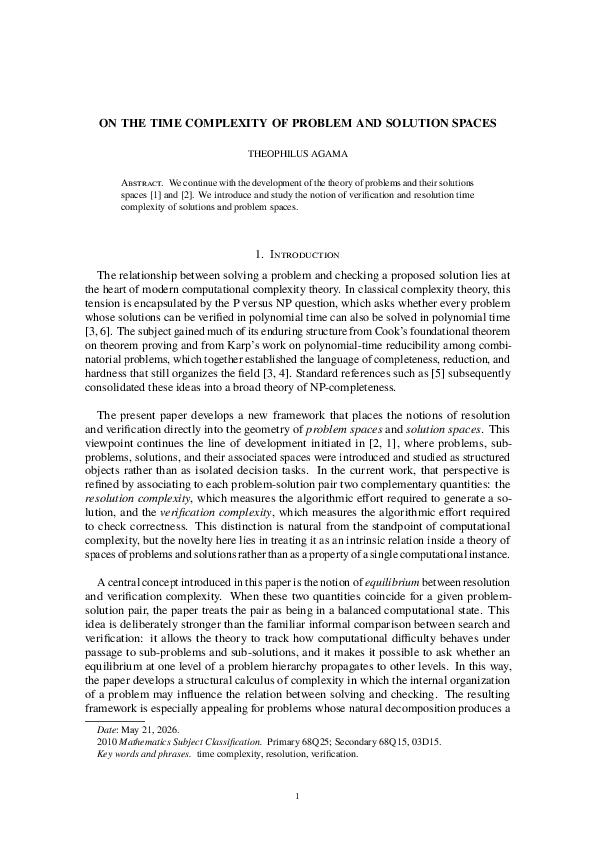 (PDF) ON THE TIME COMPLEXITY OF PROBLEM AND SOLUTION SPACES