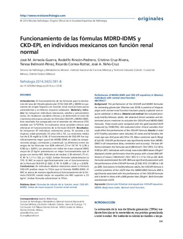 (PDF) Performance of MDRD-IDMS and CKD-EPI equations in Mexican ...