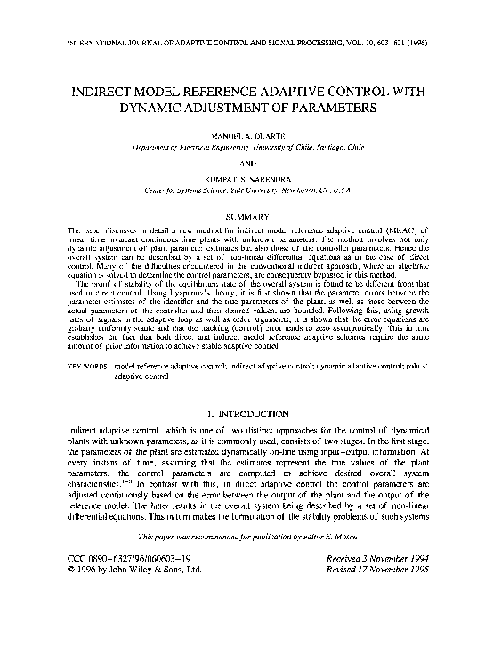 (PDF) Indirect model reference adaptive control with dynamic adjustment ...