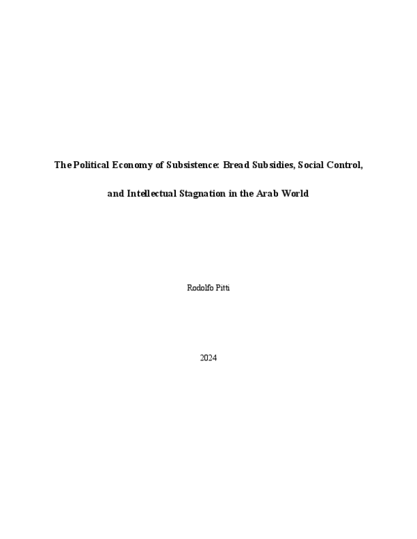 (PDF) The Political Economy of Subsistence: Bread Subsidies, Social ...