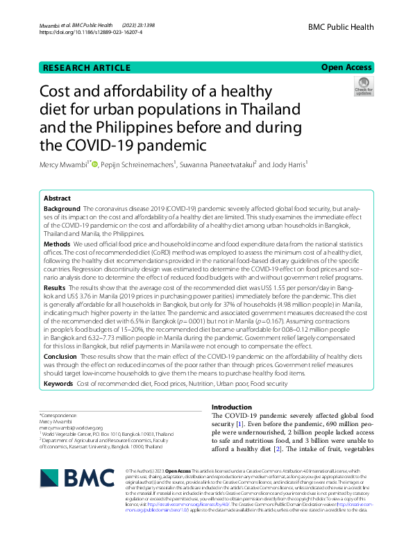 (PDF) Cost and affordability of a healthy diet for urban populations in ...