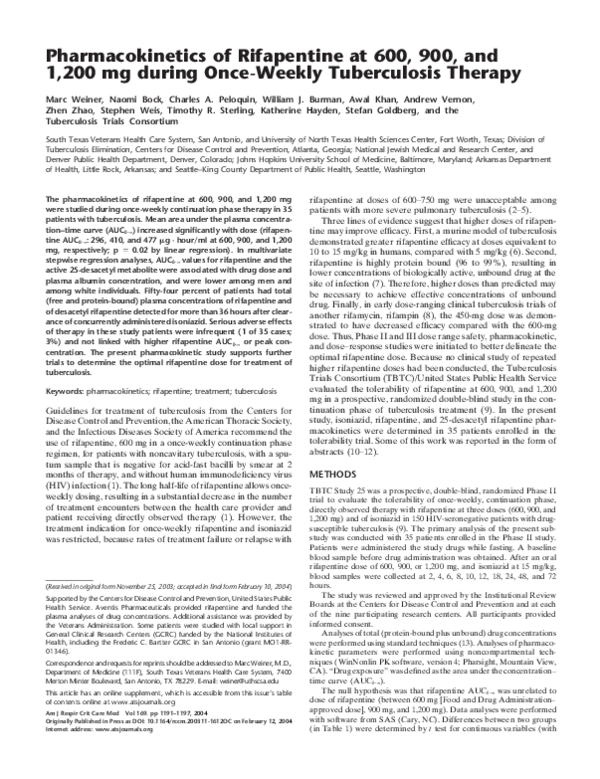 (PDF) Pharmacokinetics of Rifapentine at 600, 900, and 1,200 mg during ...