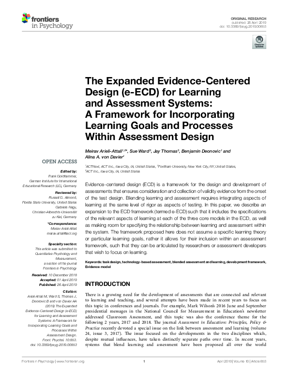 (PDF) The Expanded Evidence-Centered Design (e-ECD) for Learning and ...