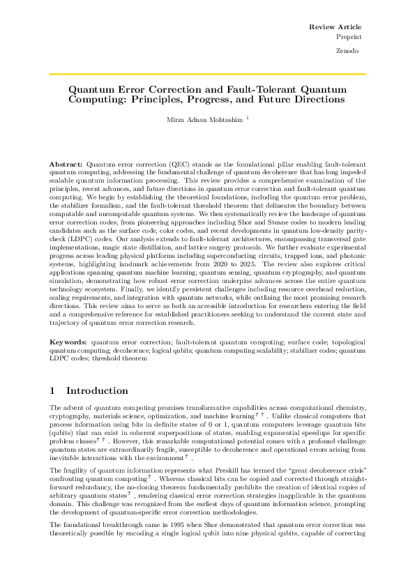 (PDF) Quantum Error Correction and Fault-Tolerant Quantum Computing ...