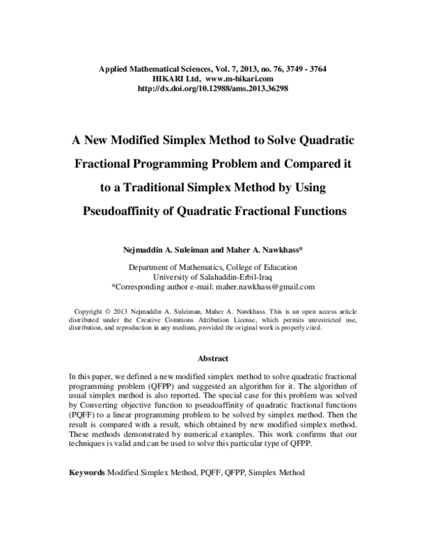 (PDF) A New Modified Simplex Method to Solve Quadratic Fractional ...