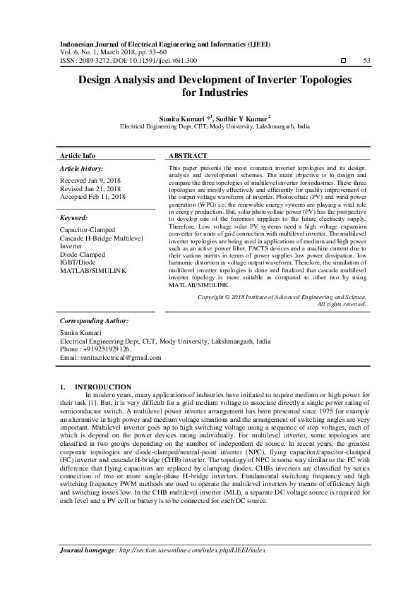 (PDF) Design Analysis and Development of Inverter Topologies for Industries