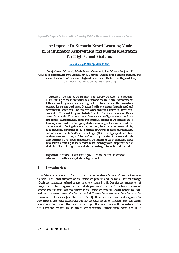 (PDF) The Impact of a Scenario-Based Learning Model in Mathematics ...