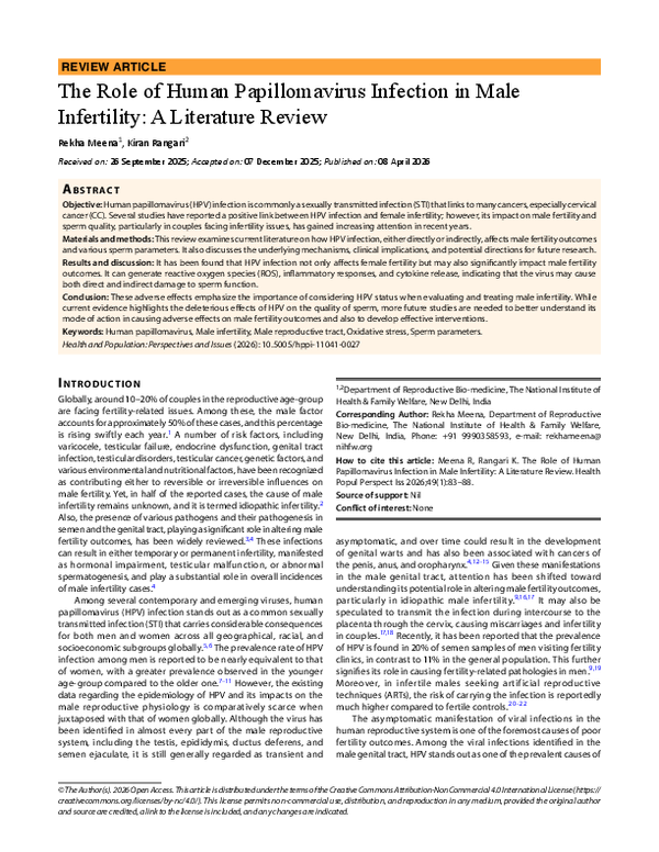 (PDF) The Role of Human Papillomavirus Infection in Male Infertility: A ...
