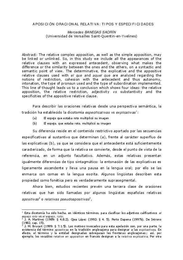 (PDF) Aposición oracional relativa: tipos y especificidades