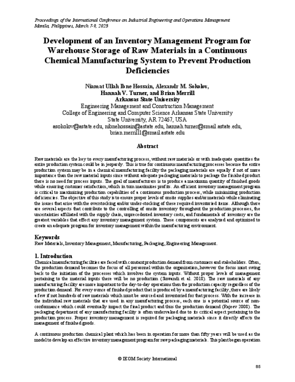 (PDF) Development of an Inventory Management Program for Warehouse ...