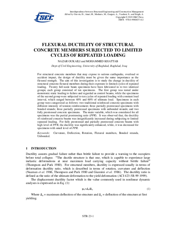 (PDF) Flexural Ductility of Structural Concrete Members Subjected to ...