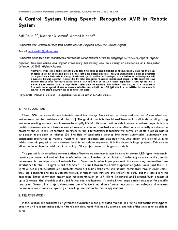 (PDF) A Control System Using Speech Recognition AMR in Robotic System