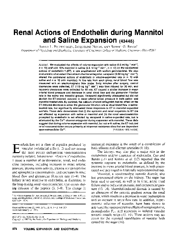 (PDF) Renal Actions of Endothelin during Mannitol and Saline Expansion