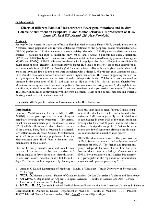 (PDF) Effects of different Familial Mediterranean Fever gene mutations ...