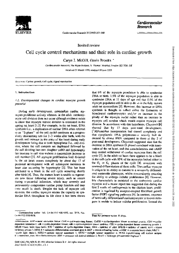 (PDF) Cell cycle control mechanisms and their role in cardiac growth