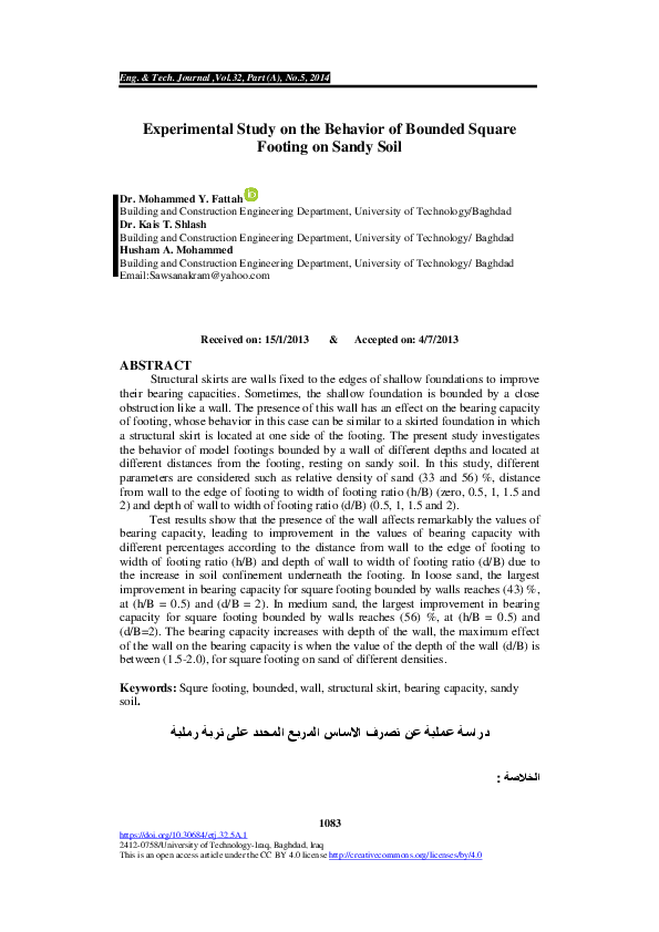 (PDF) Experimental Study on the Behavior of Bounded Square Footing on ...