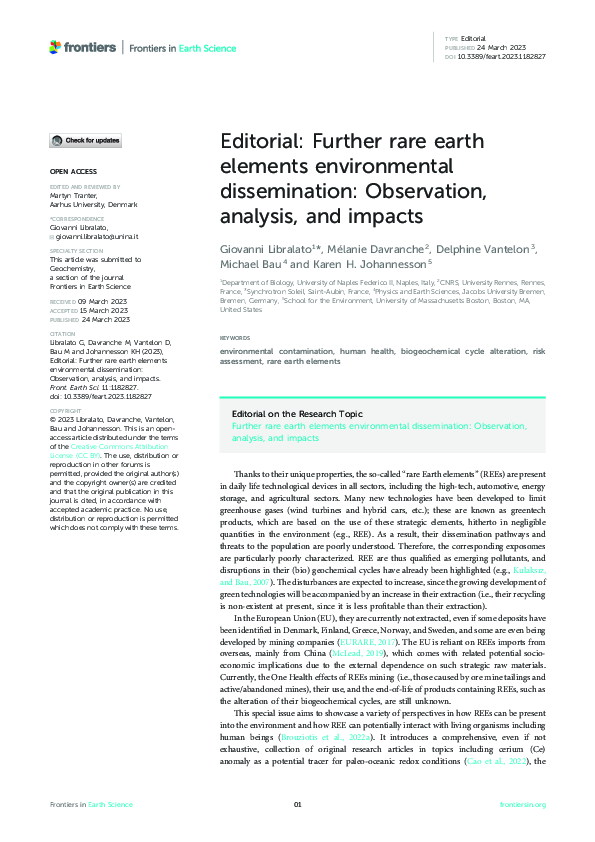 (PDF) Editorial: Further rare earth elements environmental ...
