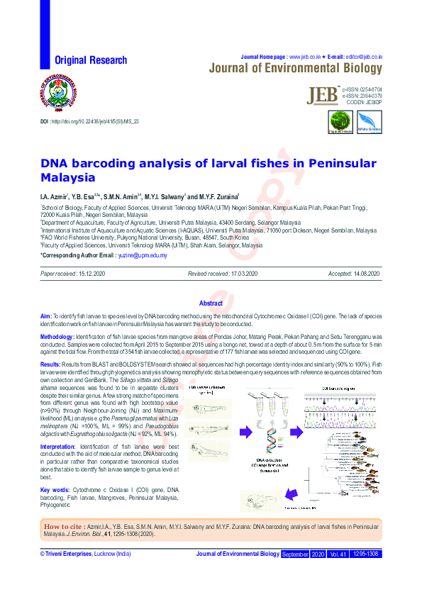 (PDF) DNA barcoding analysis of larval fishes in Peninsular Malaysia