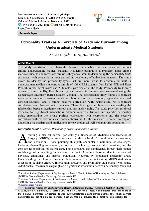 (PDF) Personality Traits as A Correlate of Academic Burnout among ...