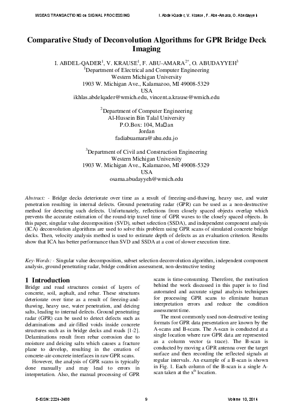 (PDF) Comparative study of deconvolution algorithms for GPR bridge deck ...