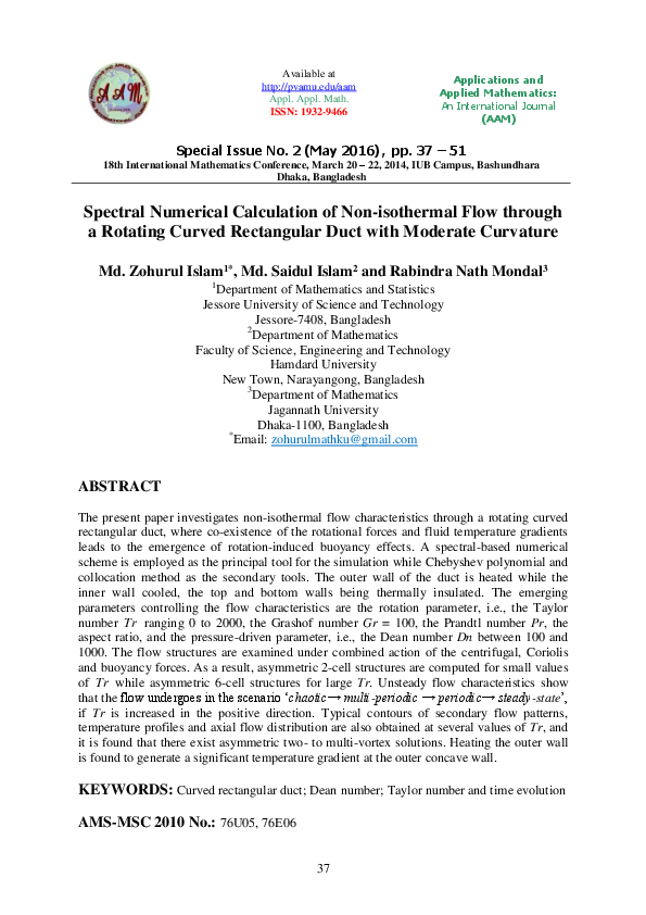 (PDF) Spectral Numerical Calculation of Non-isothermal Flow through a ...