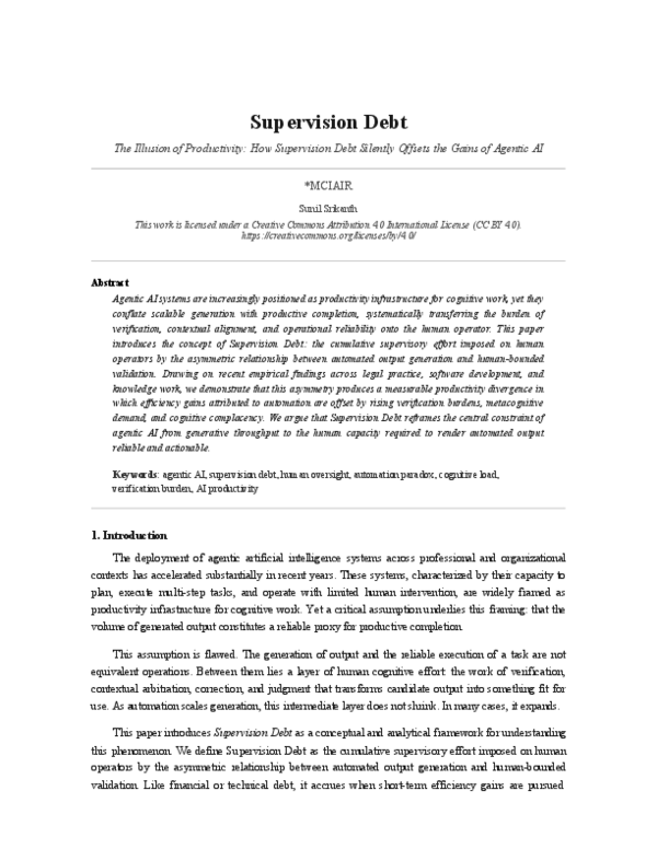 (PDF) The Illusion of Productivity: How Supervision Debt Silently ...