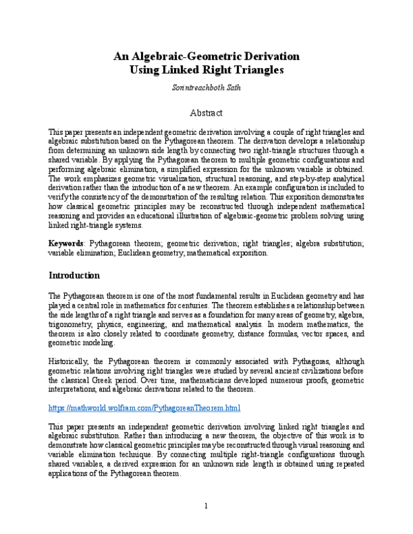 (PDF) An Algebraic-Geometric Derivation Using Linked Right Triangles
