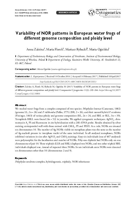 (PDF) Variability of NOR patterns in European water frogs of different ...