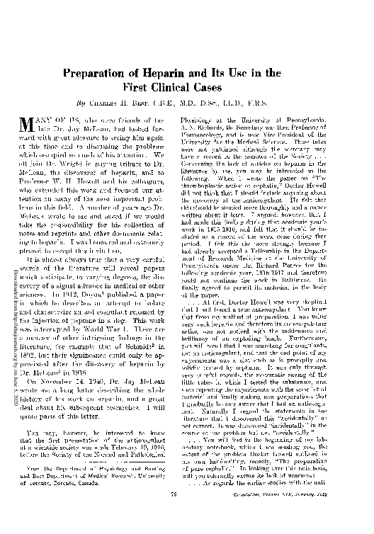 (PDF) Preparation of Heparin and Its Use in the First Clinical Cases