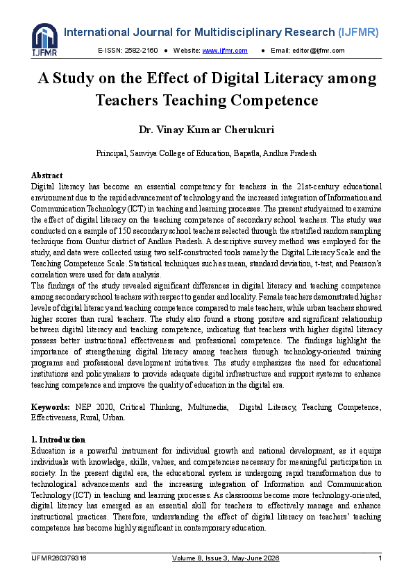 (PDF) A Study on the Effect of Digital Literacy among Teachers Teaching ...