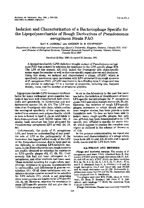 (PDF) Isolation and characterization of a bacteriophage specific for ...