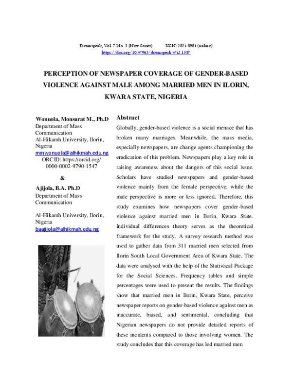 (PDF) PERCEPTION OF NEWSPAPER COVERAGE OF GENDER-BASED VIOLENCE AGAINST ...