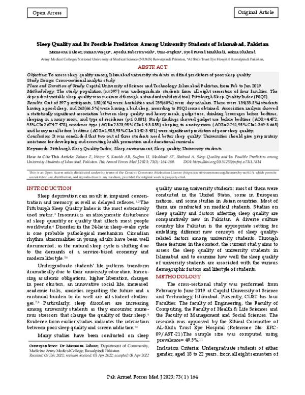 (PDF) Sleep Quality and Its Possible Predictors Among University ...