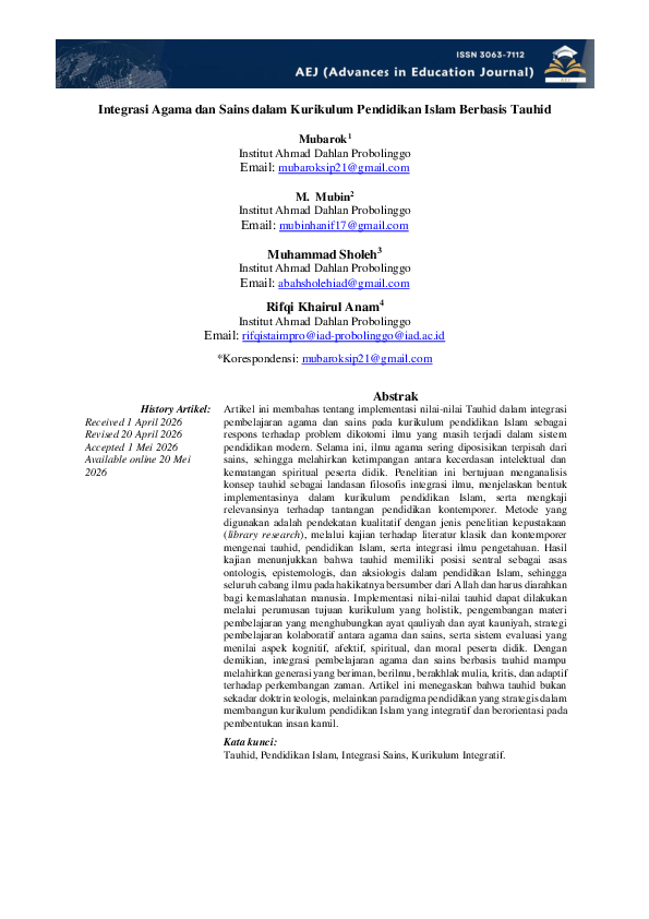 (PDF) Integrasi Agama dan Sains dalam Kurikulum Pendidikan Islam ...
