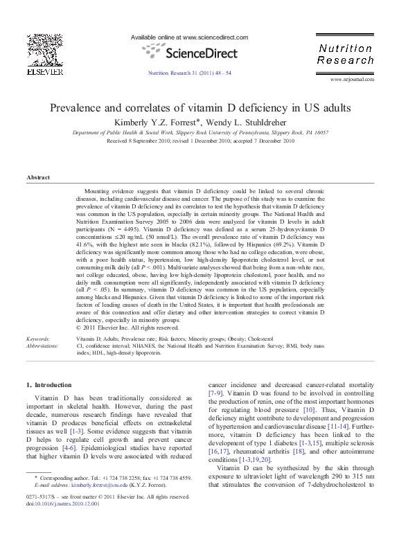 (PDF) Prevalence and correlates of vitamin D deficiency in US adults