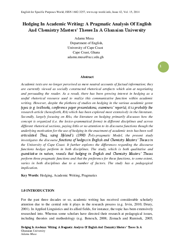(PDF) Hedging In Academic Writing: A Pragmatic Analysis Of English And ...
