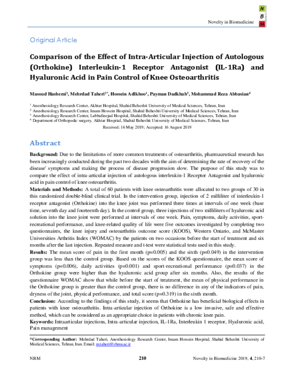 (PDF) Comparison of The Effect of Intra-Articular Injection of ...