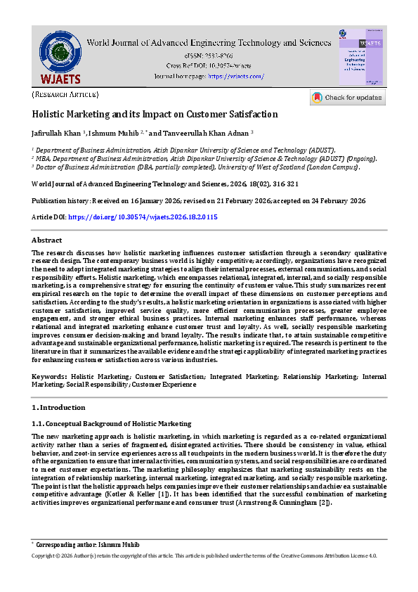 (PDF) Holistic Marketing and its Impact on Customer Satisfaction