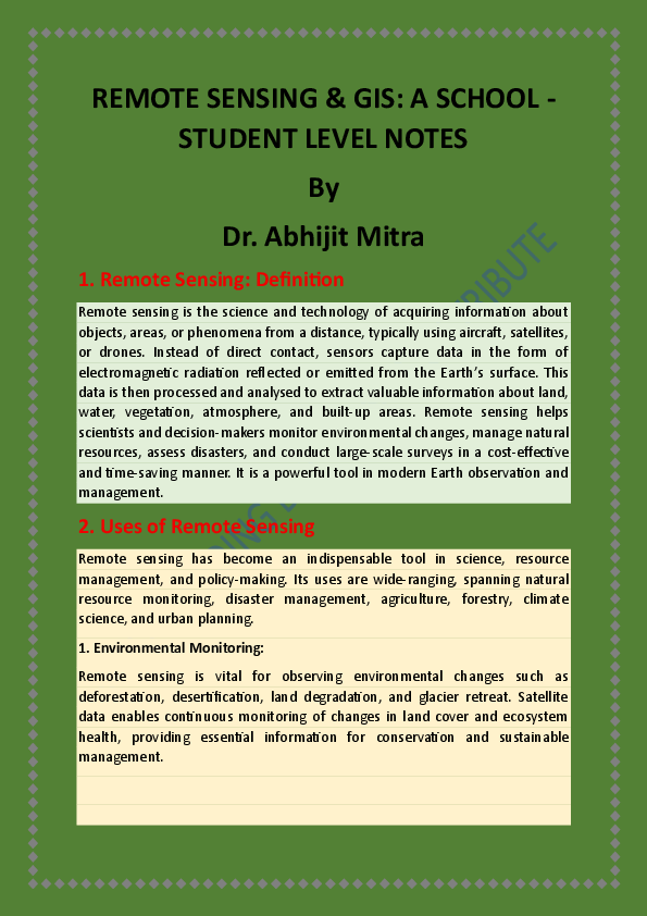 (PDF) REMOTE SENSING & GIS: A SCHOOL -STUDENT LEVEL NOTES by Dr ...