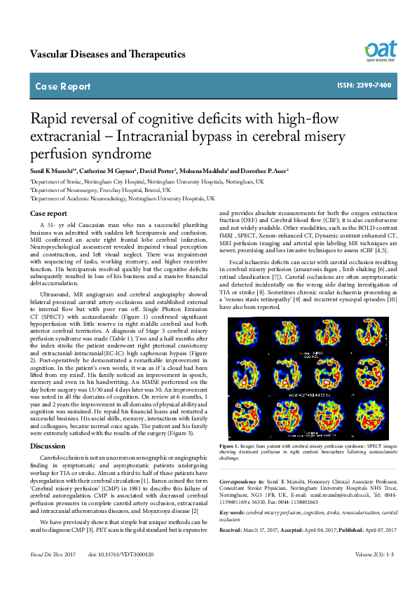 (PDF) Rapid reversal of cognitive deficits with high-flow extracranial ...