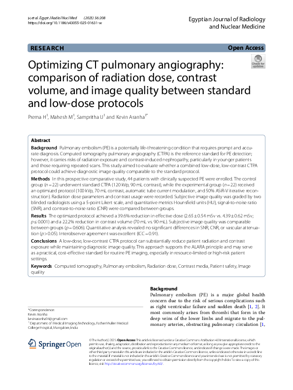 (PDF) Optimizing CT pulmonary angiography: comparison of radiation dose ...
