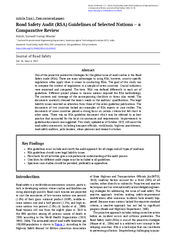 (PDF) Road Safety Audit (RSA) Guidelines of Selected Nations – a ...