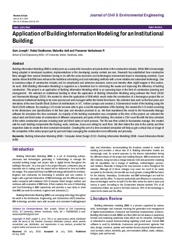 (PDF) Application of Building Information Modeling for an Institutional ...