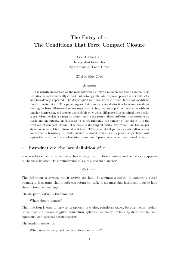 (PDF) The Entry of π: The Conditions That Force Compact Closure
