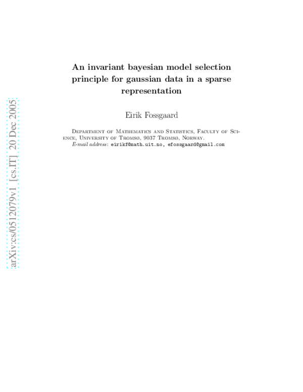 (PDF) An Invariant Bayesian Model Selection Principle for Gaussian Data ...