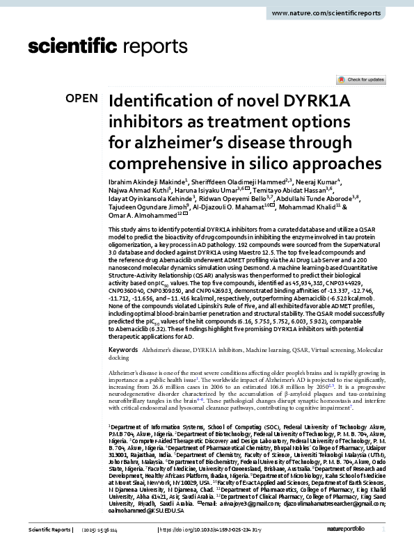 (PDF) Identification of novel DYRK1A inhibitors as treatment options ...