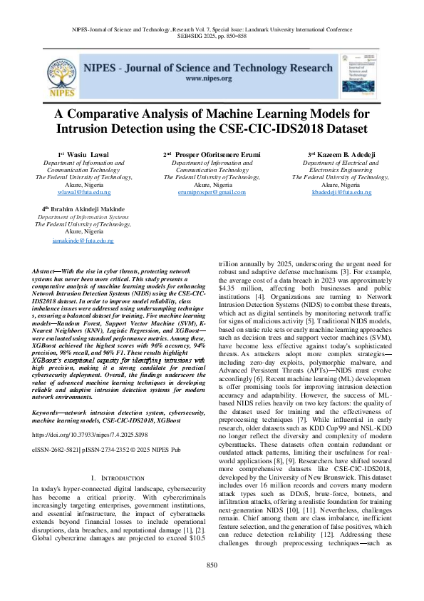 (PDF) A Comparative Analysis of Machine Learning Models for Intrusion ...
